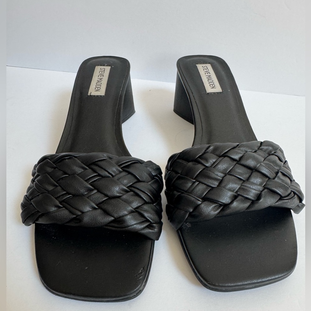 Steve Madden Black Woven Leather Mules